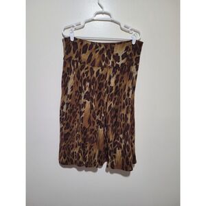 Lapis‎ Skirt Women Large Brown Leopard Print A-Line Knit Jersey Flare